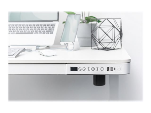 DIGITUS Electric height-adjustable Desk 120x60x12cm top 50kg load USB-charging ports white