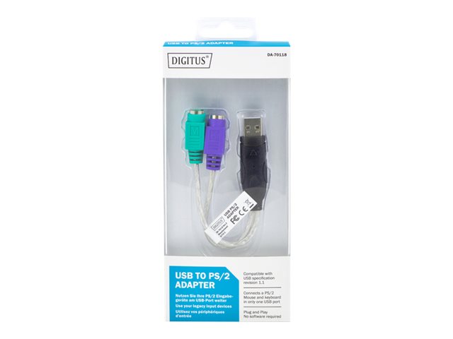 DIGITUS USB to PS2 Adaptor USB A/M to 2x Mini-DIN 6/F