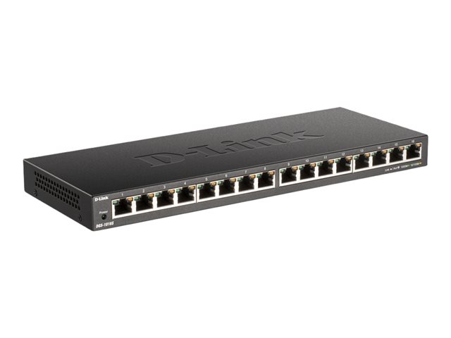 D-LINK DGS-1016S 16-Port unmanaged Gigabit Switch fuer Wandmontage/Schreibtisch geeignet lüfterlos Metallgehäuse
