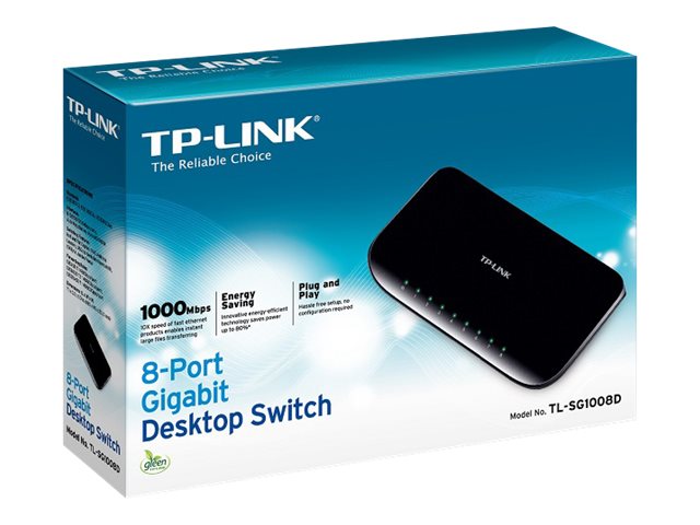 TP-LINK TL-SG1008D 8-Port Gigabit Desktop Switch 8× Gigabit RJ45 Port Plug & Play Auto-MDI/MDIX Wandmontage mgl.