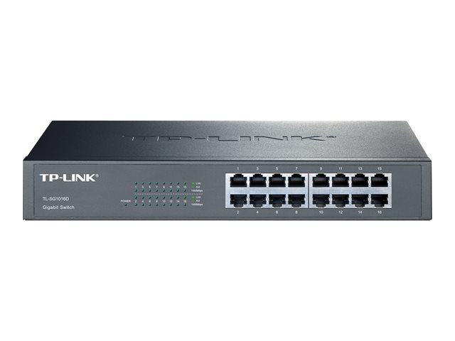 TP-LINK TL-SG1016D 16-Port Gigabit Switch 16× Gigabit RJ45 1U 13-inch Rack-mountable Steel Case Plug and Play