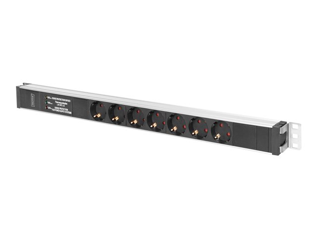 DIGITUS 1HE Aluminium Steckdosenleiste 16A 4000W 250VAC 50/60Hz 7-fach CEE 7/7 3m 2m Zuleitung CEE 7/7 St.