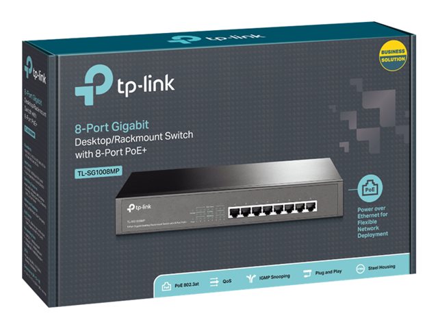TP-LINK TL-SG1008MP 8-Port Gigabit Switch 8× Gigabit PoE+ 802.3at/af 126W PoE Power 1U 13-inch Rack-mountable Steel Case