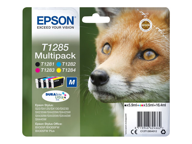 EPSON T1285 Tinte schwarz und dreifarbig Standardkapazität 5.9ml and 3 x 3.5ml 4-pack blister ohne Alarm