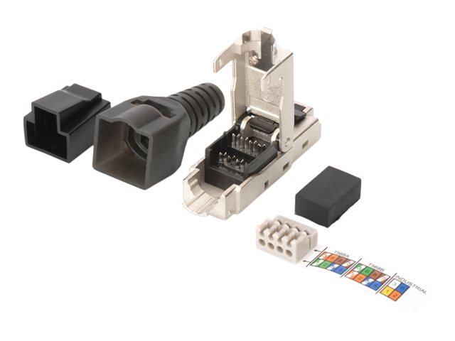 DIGITUS Geschirmter RJ45-Stecker zur Feldkonfektionierung AWG 22-27 10 GBit Ethernet PoE+ Staubschutzkappe Knickschutz