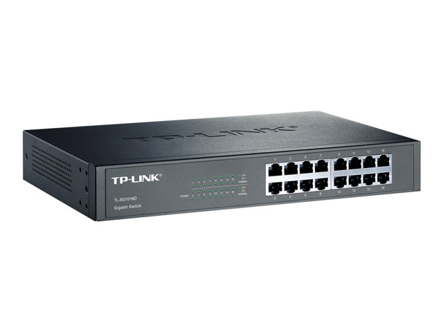 TP-LINK TL-SG1016D 16-Port Gigabit Switch 16× Gigabit RJ45 1U 13-inch Rack-mountable Steel Case Plug and Play