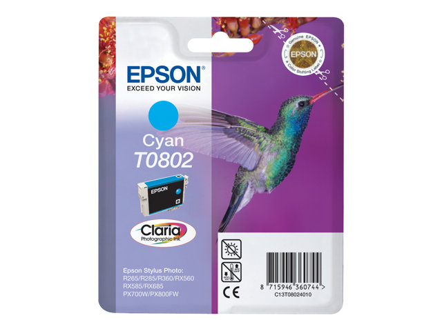 EPSON T0802 Tinte cyan Standardkapazität 7.4ml 935 Seiten 1-pack blister ohne Alarm